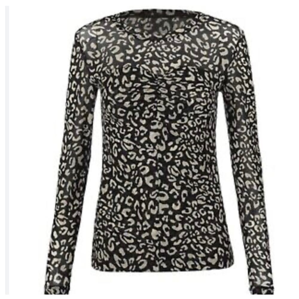 Cabi #4163 Sweetheart Top Black Animal Print Long Sleeve Mesh, Size S